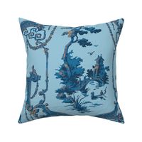 The Hawes Chinoiserie Toile ~  Blue and Faux Gilt on Dorothea  