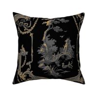 The Hawes Chinoiserie Toile ~  Faux Gilt on Black  