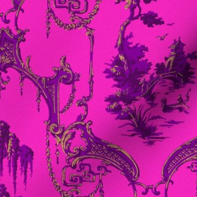 The Hawes Chinoiserie Toile ~ Faux Gilt and Purple on Comtesse  