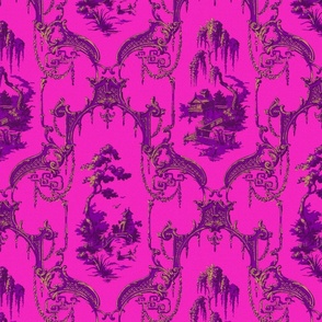 The Hawes Chinoiserie Toile ~ Faux Gilt and Purple on Comtesse  