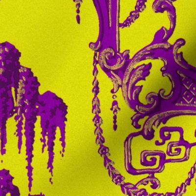 The Hawes Chinoiserie Toile ~ Faux Gilt and Purple on Dictator 