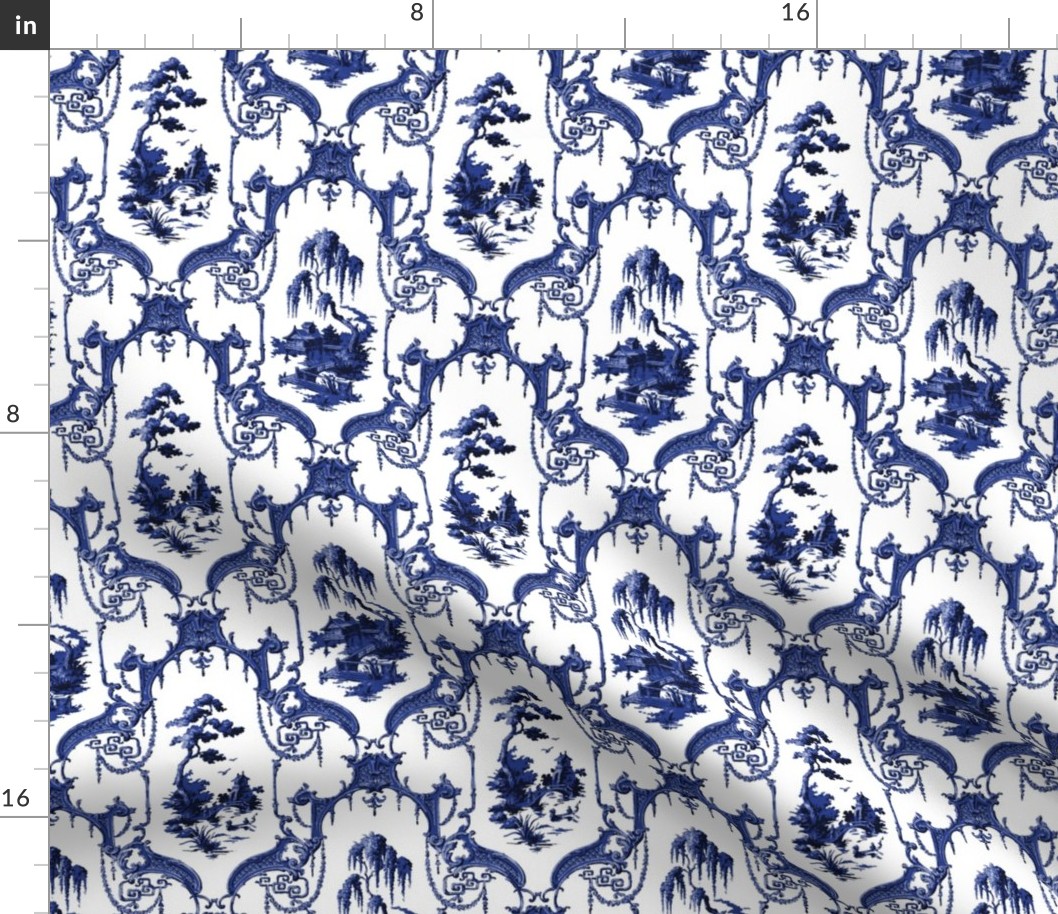 The Hawes Chinoiserie Toile ~ Willow Ware Blue and White 