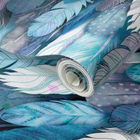 Owl Feathers Blue Horizontal