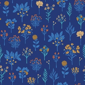 Royal Blue, Turquoise, Yellow & Orange Floral Pattern