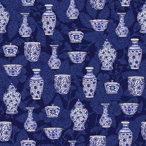 Blue and White Chinoiserie/ Delftware Pottery Pattern