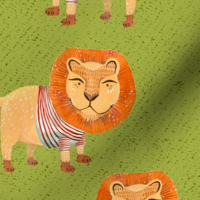 Lion in Striped Shirt - on Green