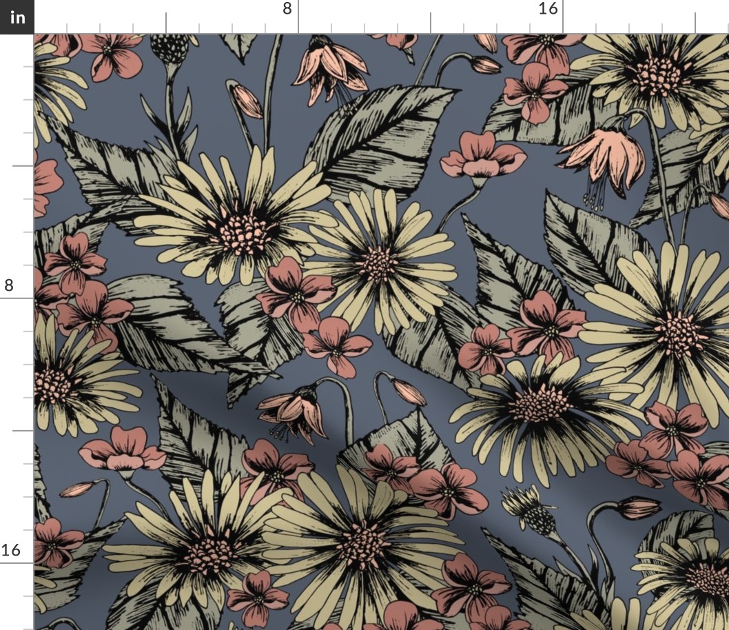 Dusty Rose & Blue Floral/Botanical Pattern