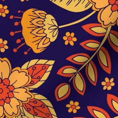 Vibrant Blue, Yellow and Orange Floral (large scale)