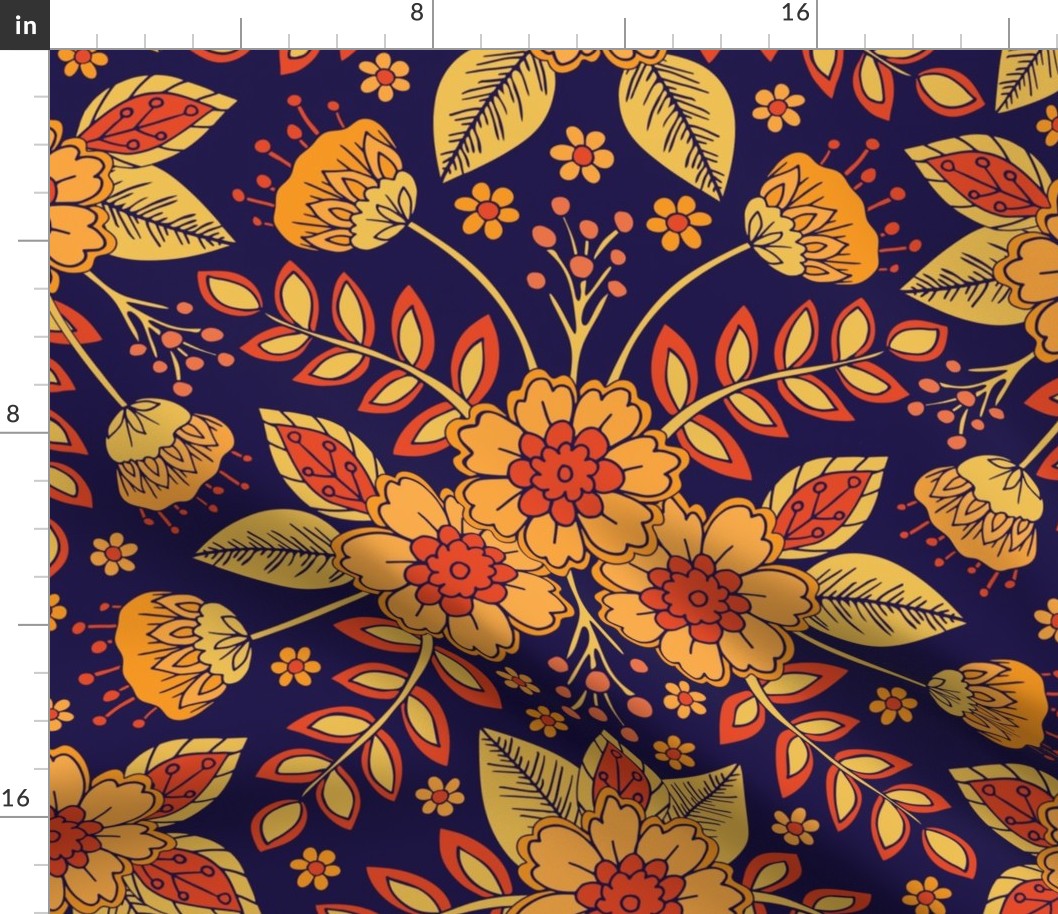 Vibrant Blue, Yellow and Orange Floral (large scale)