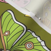 Moths on Olive Green