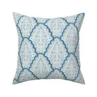 Medium Watercolor Blue Paisley Scallop with Texture