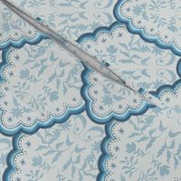 Medium Watercolor Blue Paisley Scallop with Texture
