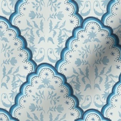 Medium Blue Watercolor Paisley Scallops 