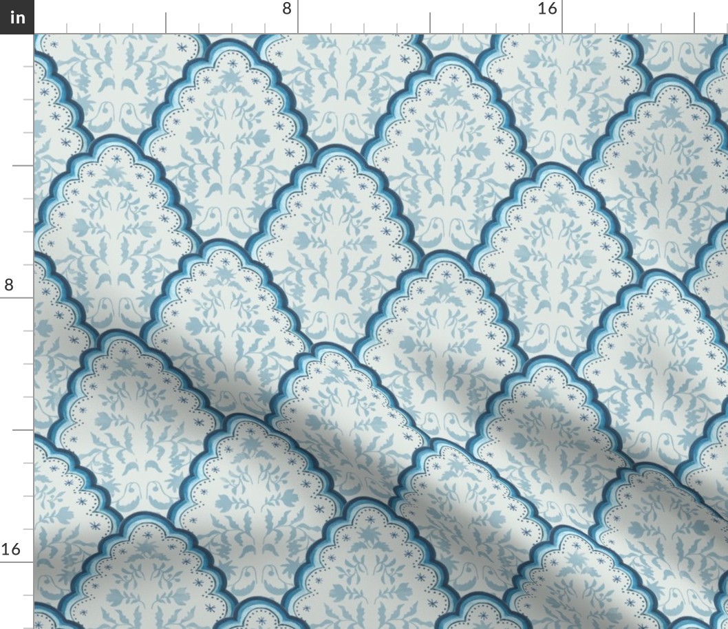 Medium Blue Watercolor Paisley Scallops 