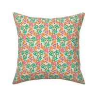 Crazy Daisies in Orange Green and Pink on Blush Pink