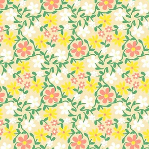 Crazy Daisies Peach White and Yellow on Cream