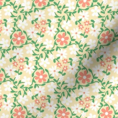 Crazy Daisies Peach White and Green on Cream