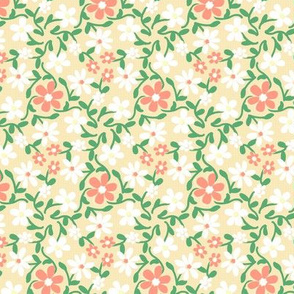 Crazy Daisies Peach White and Green on Cream
