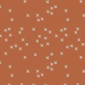 Basic geometric raw brush crosses pattern terra cotta copper SMALL