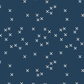 Basic geometric raw brush crosses pattern navy blue SMALL