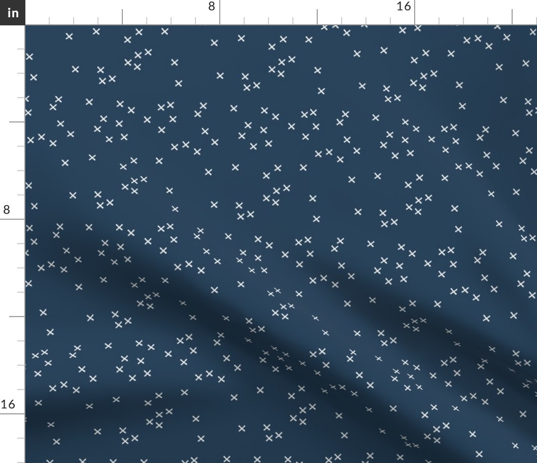 Basic geometric raw brush crosses pattern navy blue SMALL
