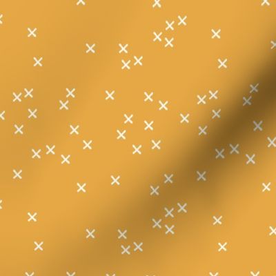 Basic geometric raw brush crosses pattern ochre yellow SMALL