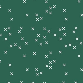 Basic geometric raw brush crosses pattern forest green SMALL