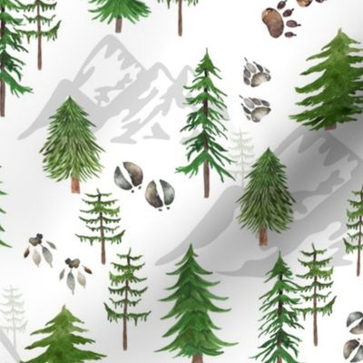 Timberland Tracks – Pine Tree Forest Animal Tracks (green) MEDIUM scale 