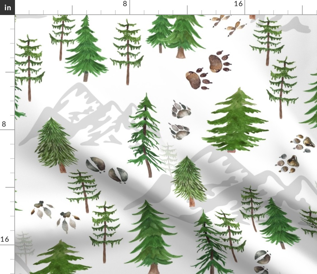 Timberland Tracks – Pine Tree Forest Animal Tracks (green) LARGER scale