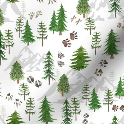 Timberland Tracks – Pine Tree Forest Animal Tracks (green) SMALLER scale 