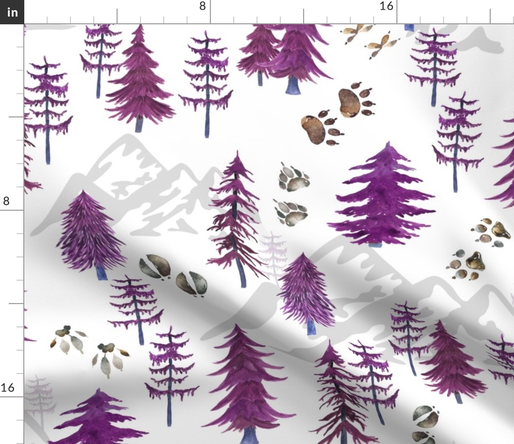 Timberland Tracks – Pine Tree Forest Animal Tracks (plum) LARGER scale 