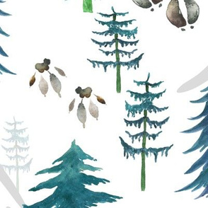Timberland Tracks – Pine Tree Forest Animal Tracks (teal) LARGER scale