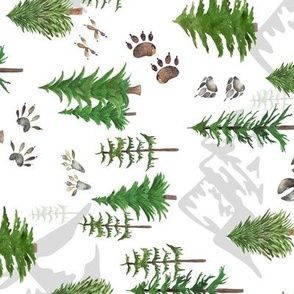 Timberland Tracks – Pine Tree Forest Animal Tracks (green) MEDIUM scale, ROTATED