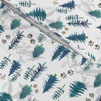 Timberland Tracks – Pine Tree Forest Animal Tracks (teal) SMALLER scale 