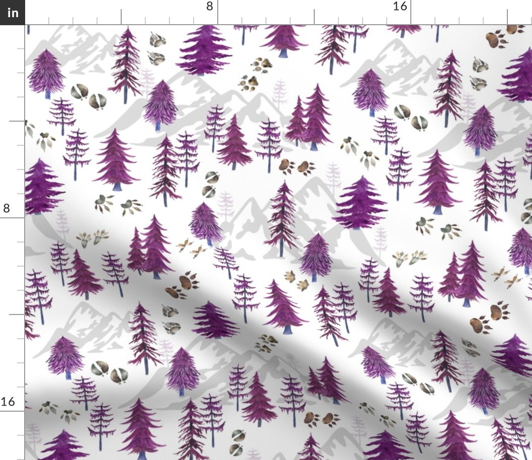 Timberland Tracks – Pine Tree Forest Animal Tracks (plum) MEDIUM scale