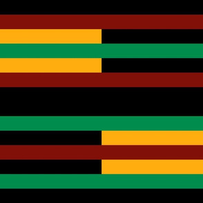 Jumbo Green, Dark Red, Yellow Gold, Horizontal Stripes on Black, Kente Cloth