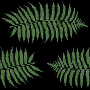 Jumbo Horizontal Fern Green Fern Leaf Silhouettes on Black