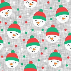 Happy Snowman - green and red polka dots - cute snowman faces on grey - LAD19