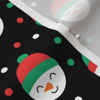 Happy Snowman - green and red polka dots - cute snowman faces on black - LAD19