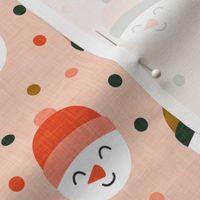 Happy Snowman - multi polka dots - cute snowman faces on blush - LAD19