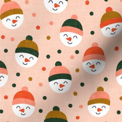 Happy Snowman - multi polka dots - cute snowman faces on blush - LAD19