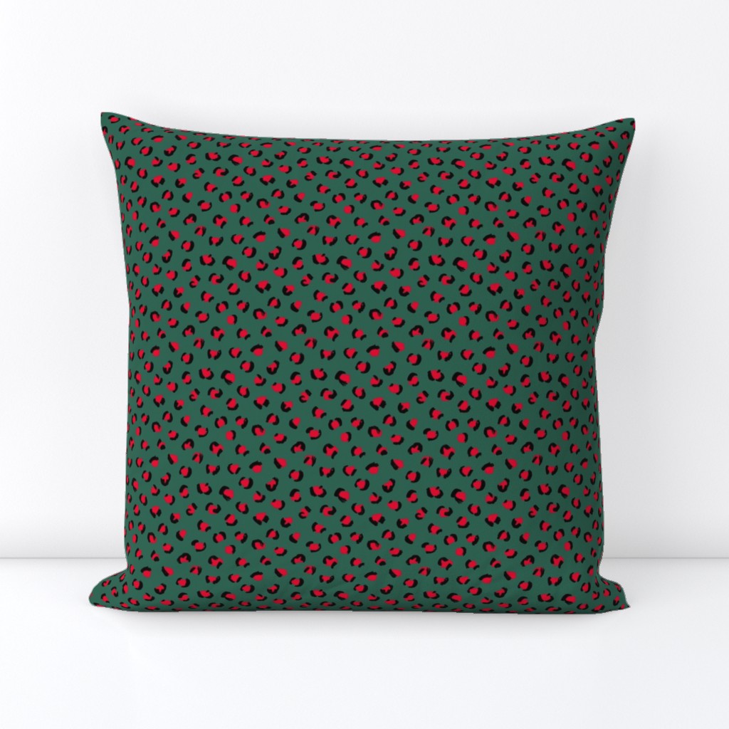 Trendy leopard print animal skin fur modern Scandinavian style raw brush  abstract Christmas forest green red SMALL