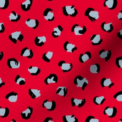 Trendy leopard print animal skin fur modern Scandinavian style raw brush  abstract Christmas ruby red blue