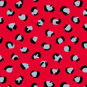 Trendy leopard print animal skin fur modern Scandinavian style raw brush  abstract Christmas ruby red blue