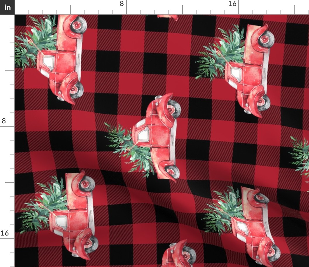 Rotated // 12" Vintage Christmas Trucks // Buffalo Check