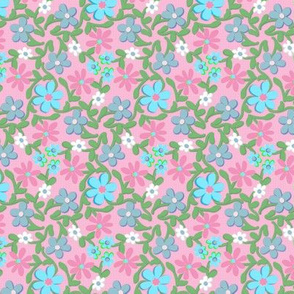 Crazy Daisies Pink and Blue on Pink