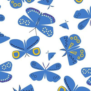 Blue Moths on White