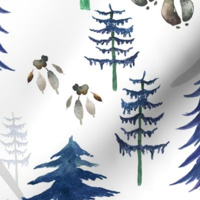 Timberland Tracks – Pine Tree Forest Animal Tracks (indigo blue) LARGER scale