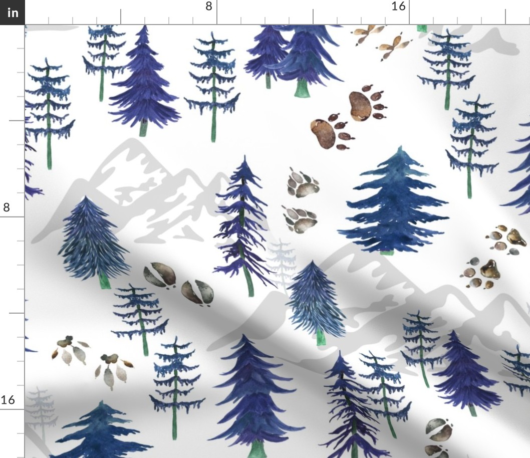 Timberland Tracks – Pine Tree Forest Animal Tracks (indigo blue) LARGER scale