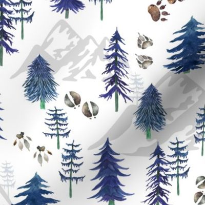 Timberland Tracks – Pine Tree Forest Animal Tracks (indigo blue) MEDIUM scale